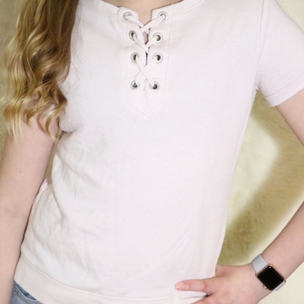 Pink tie lace top